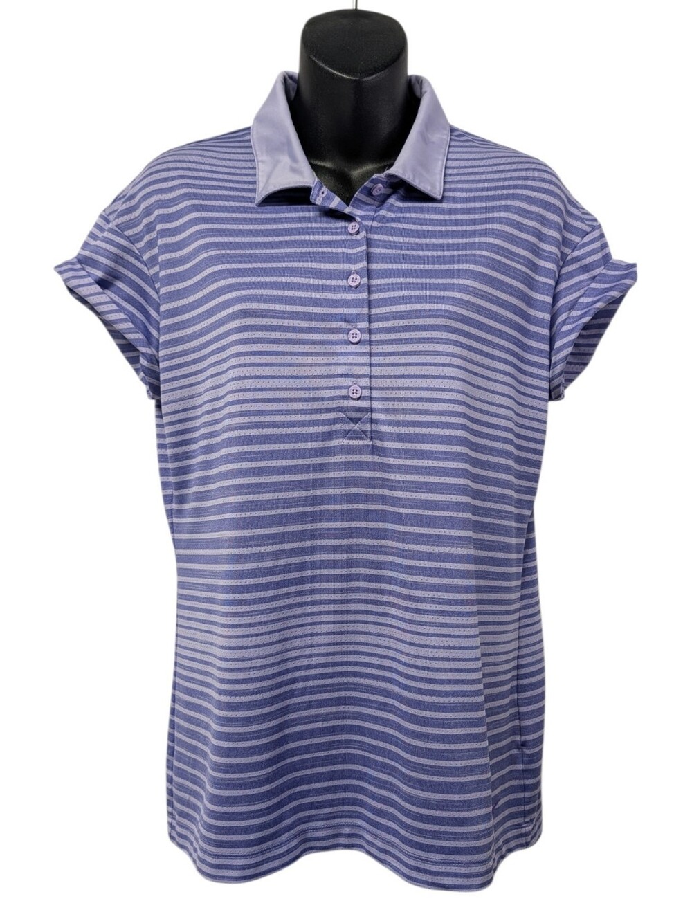 Nike Golf Women's Purple White Striped Dri-fit Polo Shirt Button Collar Size M